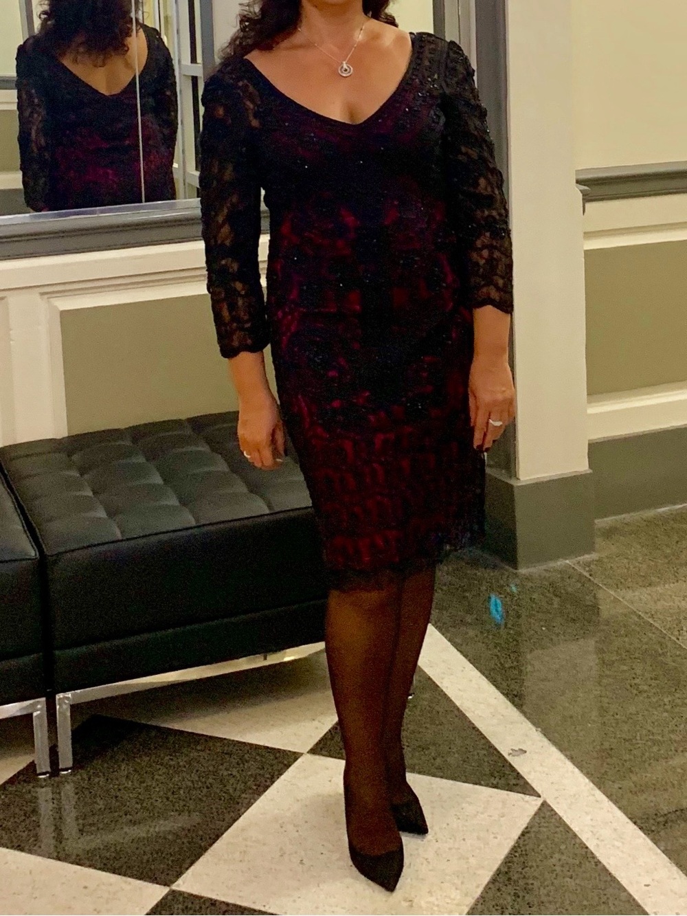Sue Wong Nocturne Magenta Black Beaded Vntage Lace Dress 10